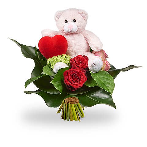 valentijn boeket met beertje